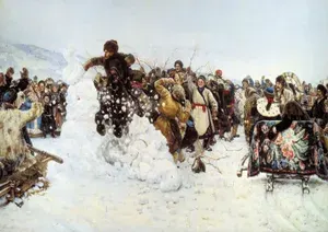 Постер ""Взятие снежного городка" Василий Суриков , 1891 г., Формат А4", 29.7 см х 21 см