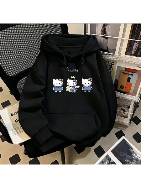Повседневная толстовка с принтом Hello Kitty, утолщенная