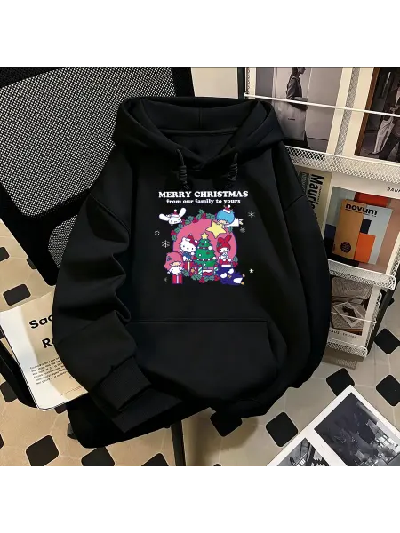 Свободная толстовка с принтом Hello Kitty, утолщенная
