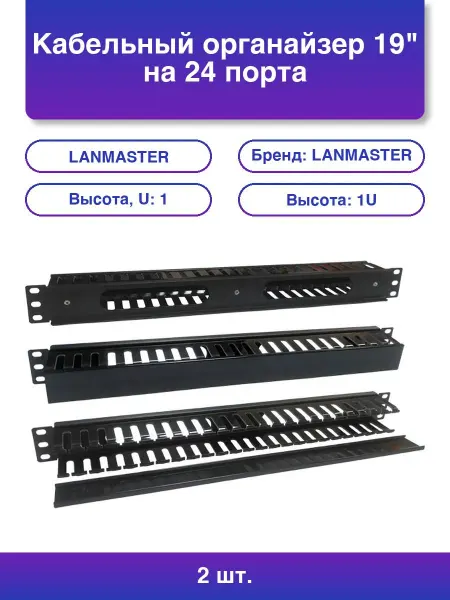 LANMASTER 2шт. Кабельный органайзер 19 на 24 порта пластиковый c