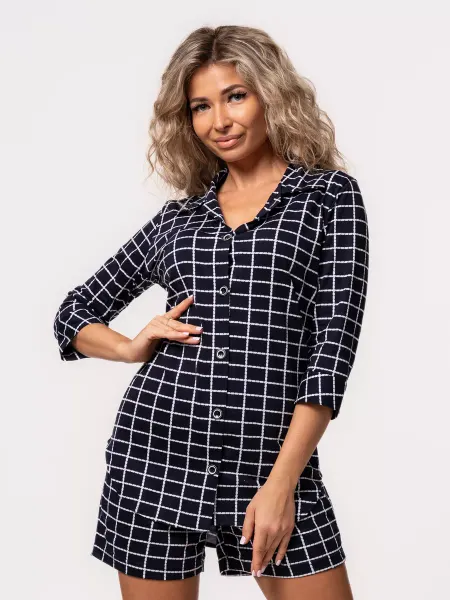 Wakas Textile Рубашка длинная базовая в клетку для офиса и школы