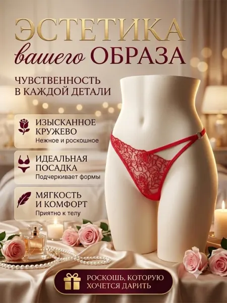 Трусики, стринги кружевные, женские, прозрачное нижнее белье, набор 3 шт