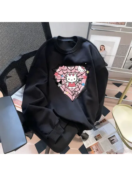 Hello Kitty аниме-принт толстовка с капюшоном из 100% хлопка