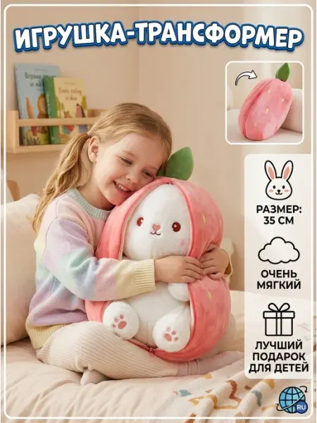 ADA Toys Мягкая игрушка зайчик с клубникой для девочек