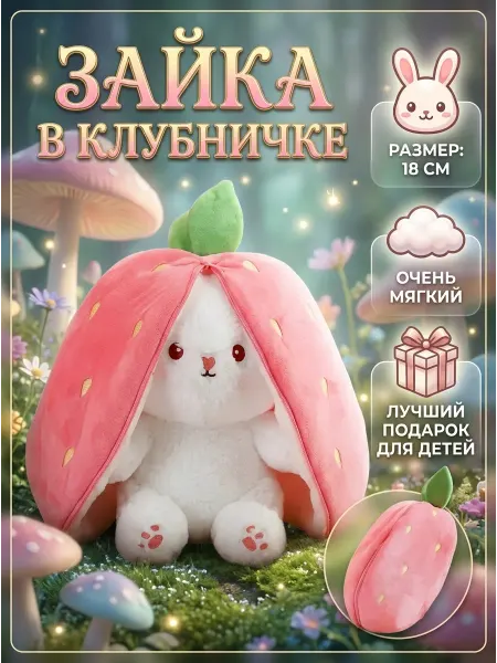 ADA Toys Мягкая игрушка зайчик клубничный для девочек
