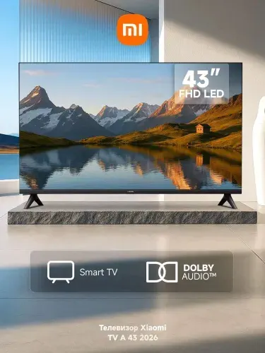 Xiaomi Телевизор Mi LED TV A 43 FHD 2026 (L43MВ-AFRU), Wi-Fi 2,4 ГГц/5 ГГц, Bluetooth, голосовое управление, Dolby Audio, 1920x1080 43″ Full HD, черный, серый