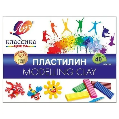 Пластилин 40 цветов Луч Классика, 800г, со стеком (30С 1922-08)