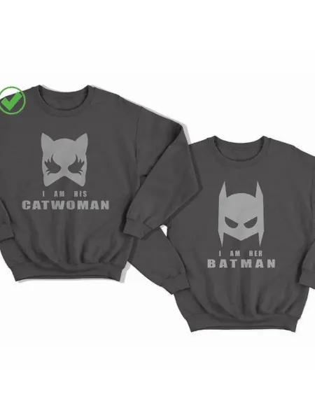 Sharp&Cut Парные свитшоты оверсайз толстовка черная с принтом Catwoman