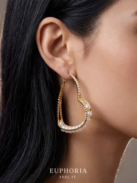 Euphoria Store Серьги бижутерия большие сердечки с жемчугом