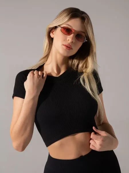 Mademoiselle Кроп топ спортивный с короткими рукавами в рубчик