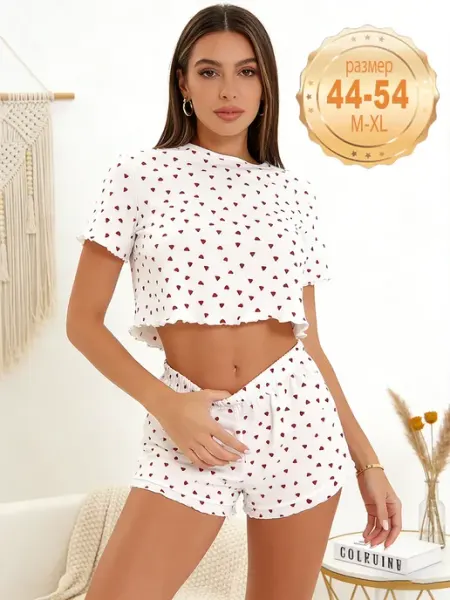 RUSTAQEE Пижама женская с шортами и футболкой