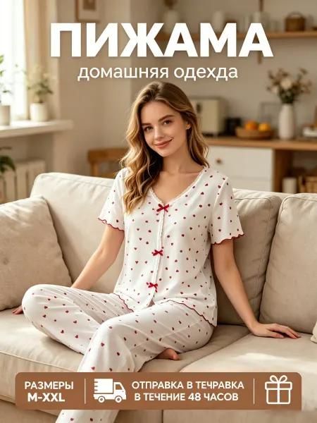 Облегающая пижама со штанами и рубашкой для дома