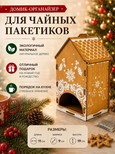 Органайзер для чайных пакетиков Новогодний домик