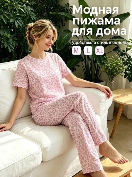 Пижама со штанами и футболкой хлопковая