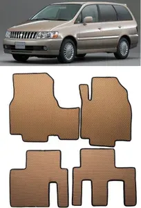 ЭВА коврики Nissan Bassara правый руль 4 места 1999 - 2003 (Второй ряд - раздельные КРЕСЛА) / цвет Черный c синей окантовкой / EVA Smart / коврики в салон автомобиля Ниссан