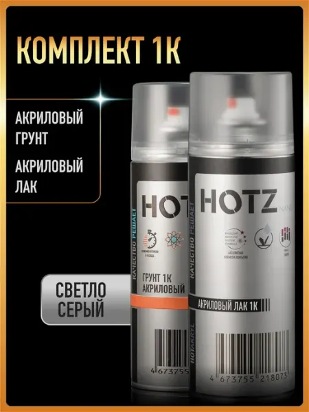 HOTZ Грунтовка для авто 1K, Комплект аэрозольный Грунт + Лак