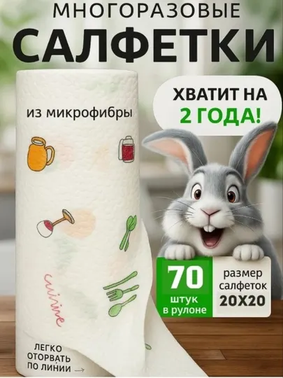 Универсальные кухонные салфетки, упаковка, 70 штук