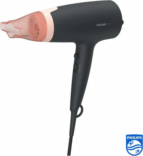 Фен Philips BHD350/10, 2100Вт, ионизация, термозащита, шнур 1,8 м, чёрный/розовый