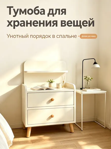 Тумба прикроватная с 2 ящиками деревянные ножки комод