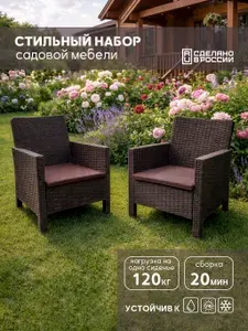 Комплект 2 садовых кресла с подушкой, имитация ротанга