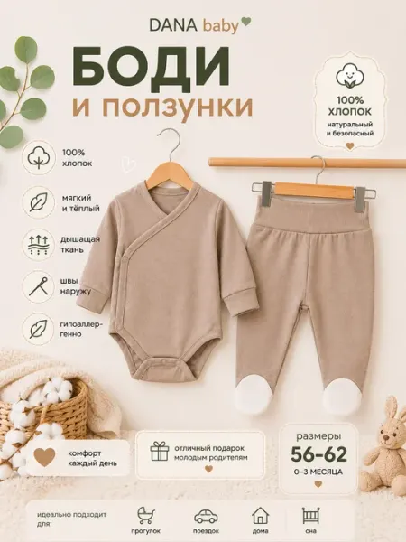 DANA baby Боди на запах с длинным рукавом и ползунки для новорожденных