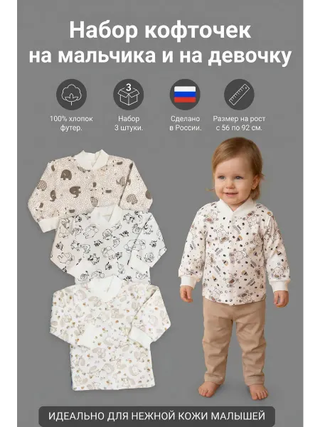 HAGA Кофточки для малышей теплые 3 шт с начесом