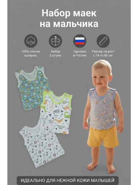 HAGA Комплект маек для малышей 3 штуки из кулирки