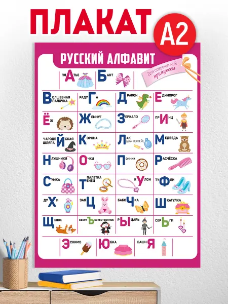 ТМ Империя поздравлений Обучающий плакат алфавит русский для девочек в школу А2
