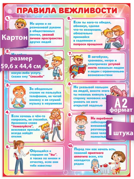 ТМ праздник Плакат Правила вежливости детям в школу в класс А2