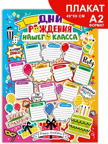 СтильМаркет Плакат настенный Дни рождения нашего класса А2