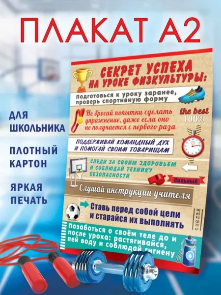 ТМ праздник Плакат школьный поведение на физкультуре в зал А2