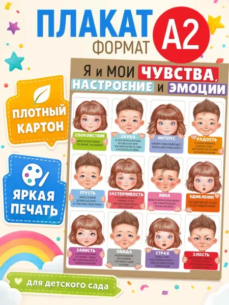ТМ Империя поздравлений плакат обучающий эмоции человека, оформление детский сад, А2