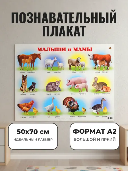 ЛИНГ Развивающий плакат А2. Малыши и мамы