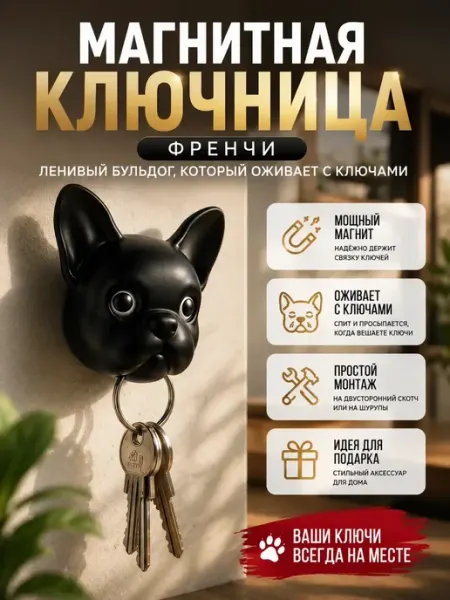 Алтынайка2 Держатель для ключей настенный черный бульдог ключница