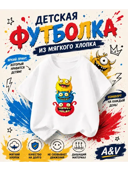 A&V. Детская футболка белая с принтом