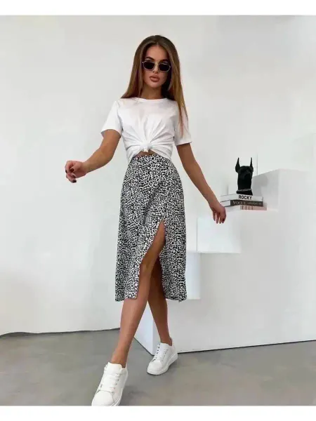 NEW_SHOP Юбка женская миди с разрезом леопард