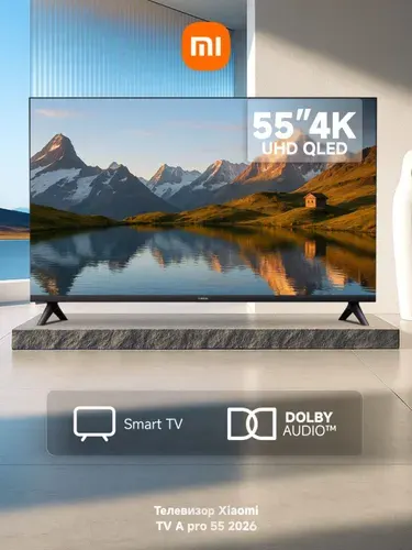 Xiaomi Телевизор Mi LED TV A Pro 55 2026 (L55MB-APRU), Wi-Fi 2,4 ГГц/5 ГГц, Bluetooth, голосовой помощник, Dolby Audio, 55″ 4K UHD, черный, темно-серый