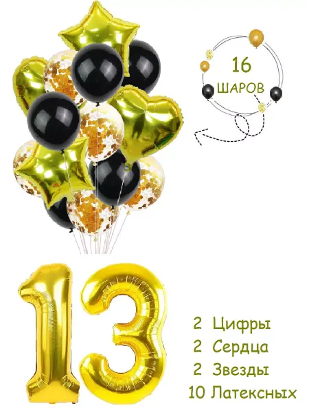 Balloon night Набор шарики воздушные для фотозоны с цифра 13 лет