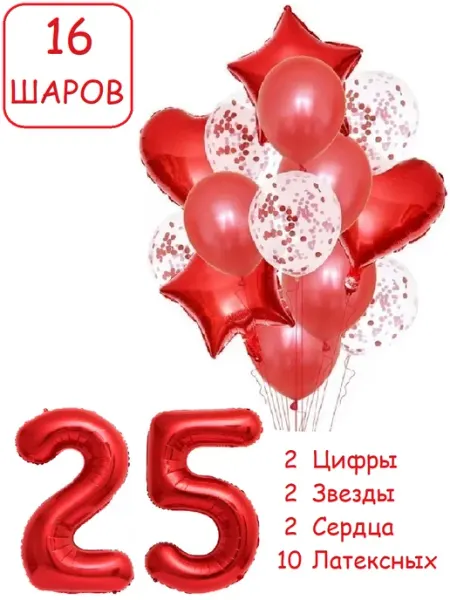 Патишар Шарики воздушные для фотозоны 16 кр цифра 25 лет девушке