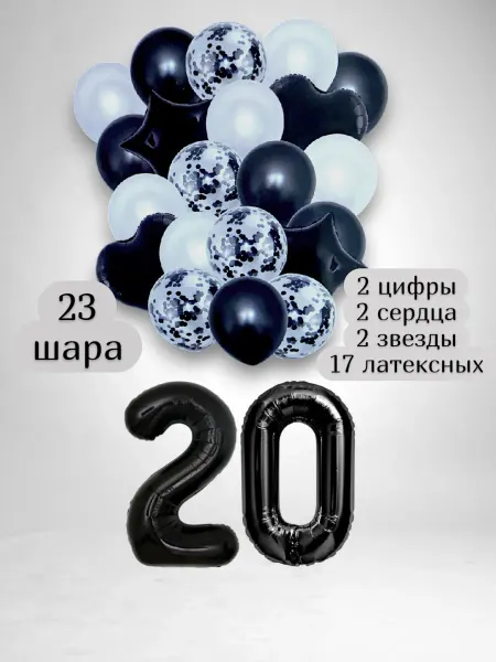 Патишар Шарики воздушные для фотозоны 23 син цифра 20 лет набор