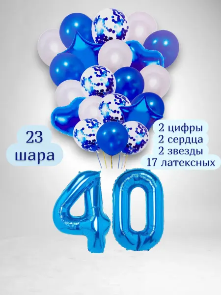 Патишар Шарики воздушные для фотозоны 23 син цифра 40 лет набор