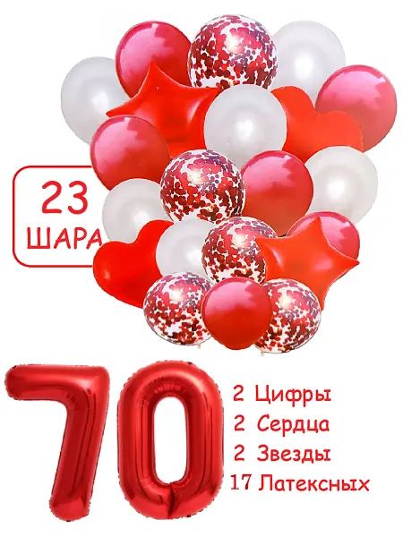 Патишар Шарики воздушные для фотозоны 23 син цифра 70 лет набор