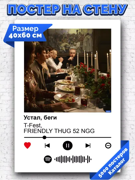 Arthata-spotify постер Спотифай постер Постер T-Fest FRIENDLY THUG 52 NGG - Устал беги 40х60