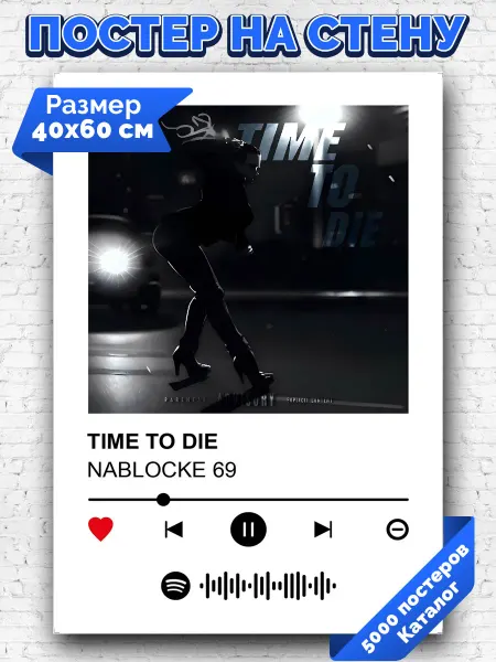 Arthata-spotify постер Спотифай постер Спотифай плакат NABLOCKE 69 - TIME TO DIE 40х60