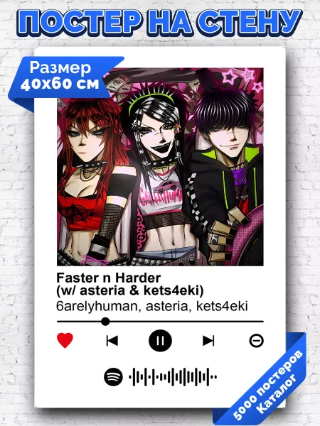 Arthata-spotify постер Спотифай постер Постер 6arelyhuman asteria kets4eki - Faster n Harder 40х60
