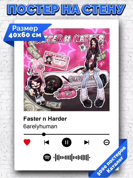 Arthata-spotify постер Спотифай постер Спотифай постер 6arelyhuman - Faster n Harder 40х60