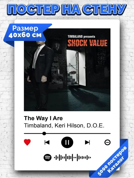 Arthata-spotify постер Спотифай постер Постер Timbaland Keri Hilson D O E - The Way I Are 40х60