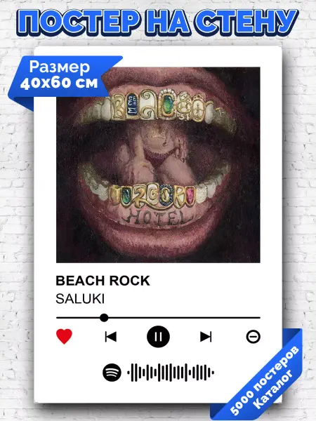 Arthata-spotify постер Спотифай постер Спотифай плакат SALUKI - BEACH ROCK 40х60