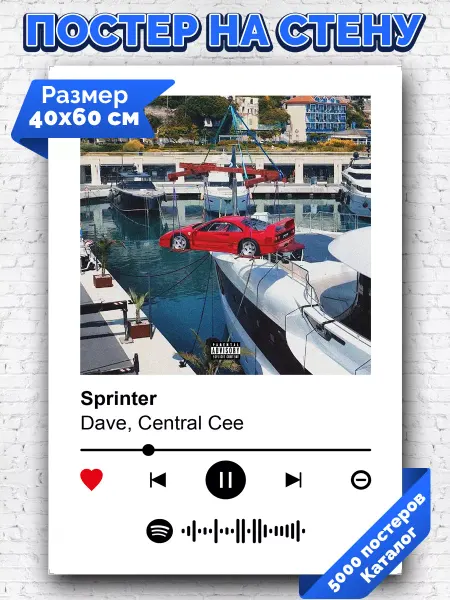 Arthata-spotify постер Спотифай постер Спотифай постер Dave Central Cee - Sprinter 40х60