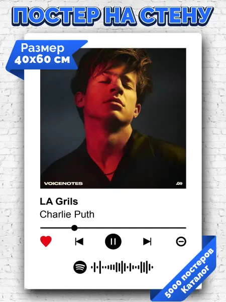 Arthata-spotify постер Спотифай постер Плакат на стену Charlie Puth - LA Grils 40х60